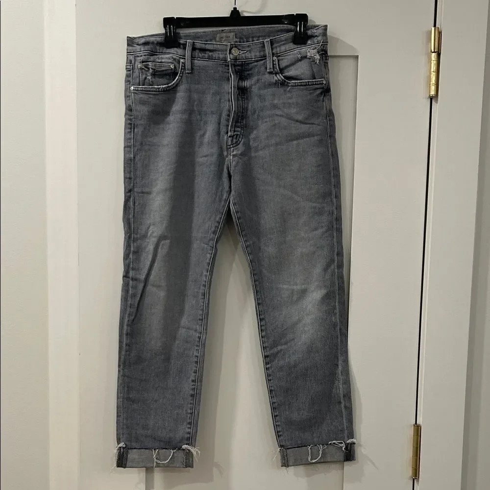 MOTHER Gray Scrapper Cuff Ankle Fray Jeans, Size 30